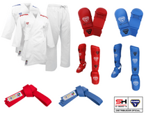 Cargar imagen en el visor de la galería, PACK KARATEGI KUMITE BLITZ II  2 CHAQUETAS PUNOK + PROTECCIONES (peto no incluido) + CINTOS