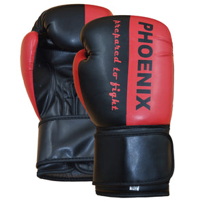 GUANTES BOXEO PHOENIX "PREPARED TO FIGHT" NEGRO-ROJO