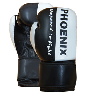 GUANTES BOXEO PHOENIX "PREPARED TO FIGHT" NEGRO-BLANCO