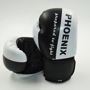 GUANTES BOXEO PHOENIX "PREPARED TO FIGHT" NEGRO-BLANCO