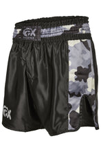 Cargar imagen en el visor de la galería, SHORTS MUAY THAI NEGRO-CAMO PX &quot;CONTENDER&quot;