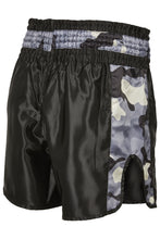 Cargar imagen en el visor de la galería, SHORTS MUAY THAI NEGRO-CAMO PX &quot;CONTENDER&quot;