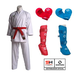 PACK KARATEGI KUMITE MIRAI WKF BUDO-NORD + PROTECCIONES ( PETO NO INCLUIDO)