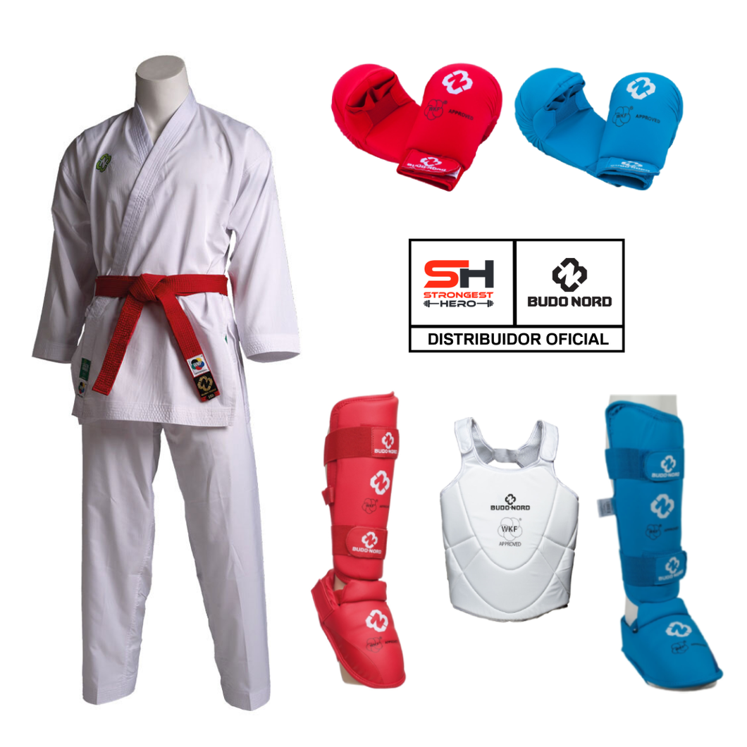 PACK KARATEGI KUMITE MIRAI WKF BUDO-NORD + PROTECCIONES ( PETO INCLUIDO)