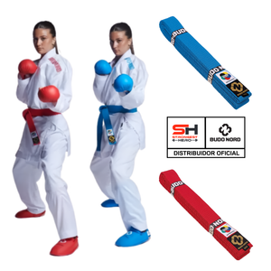 PACK KARATEGI KUMITE MIRAI 2 CHAQUETAS (AZUL-ROJO) + CINTURÓN  ROJO Y AZUL BUDO-NORD