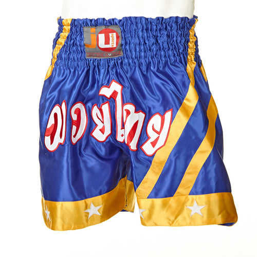 SHORT MUAY THAI AZUL / AMARILLO RAYAS Y ESTRELLAS JUSPORTS